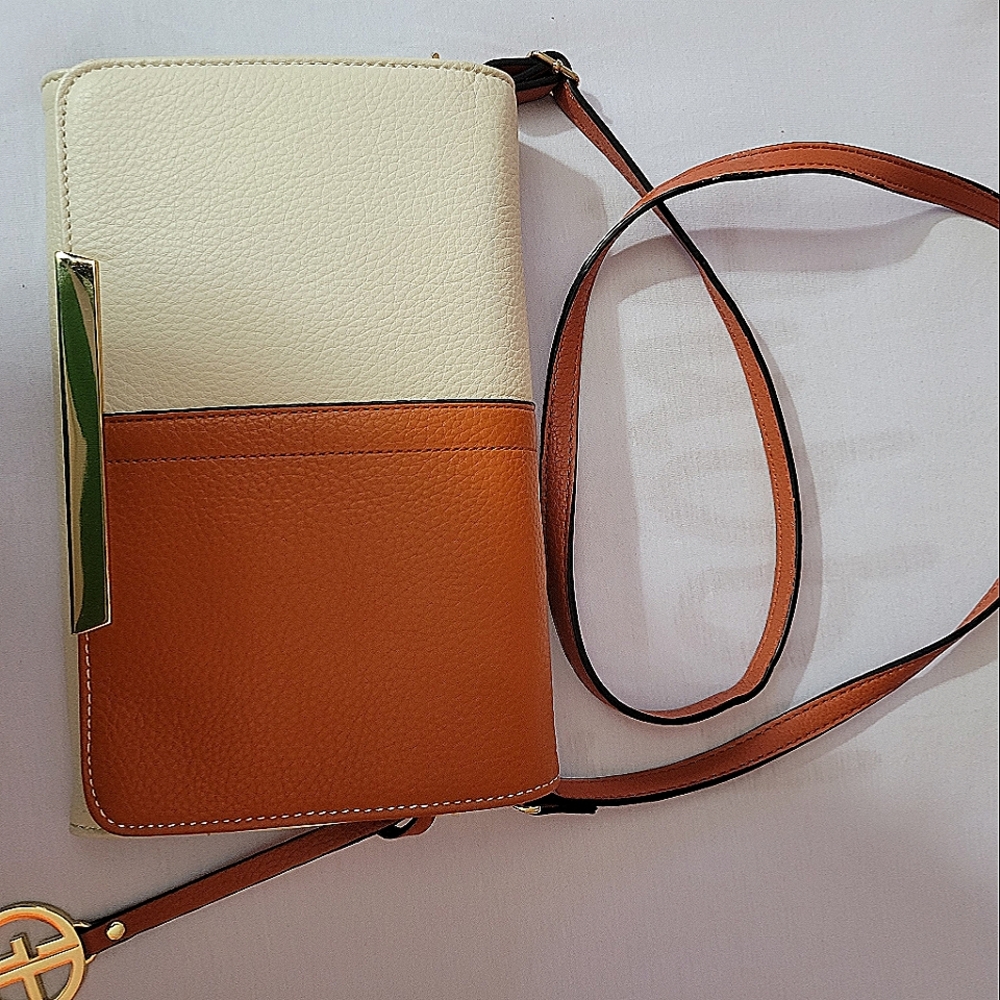 Orange and Cream leather cross body bag
